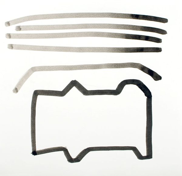 Jakob Flohe: Utensilien, 2011, Tusche auf Papier, 30 x 28,5 cm
